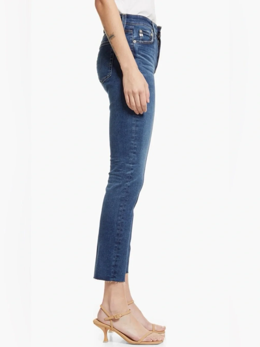 ADRIANO GOLDSCHMIED MARI RAW HEM HIGH WAIST CROP STRAIGHT LEG DENIM JEANS SZ 28 - Picture 3 of 10
